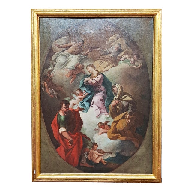 Circle of Sebastiano Conca, The Coronation of the Virgin Among the Saints, 1800s, Oil Painting on Canvas, Framed For Sale