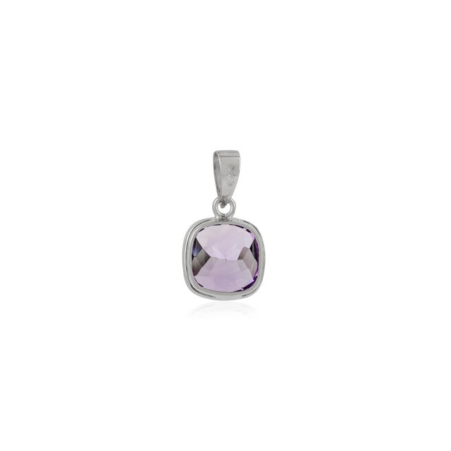 Metal Cushion Cut Dainty Amethyst Charm in 925 Sterling Silver For Sale - Image 7 of 12