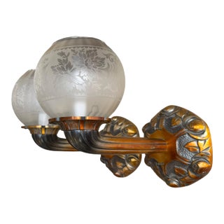 Pair of Antique Art Deco Silver on Bronze Wall Light Sconces For Sale