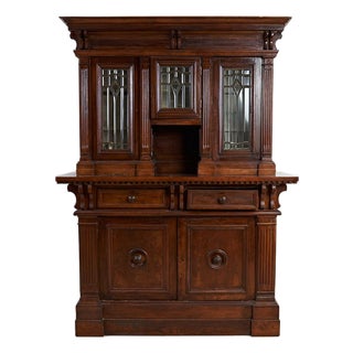 Vintage Wooden Cabinet with Ground Glass For Sale