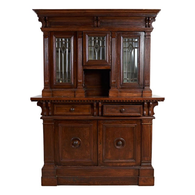 Vintage Wooden Cabinet with Ground Glass For Sale