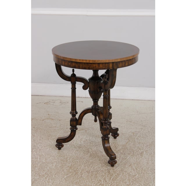 Traditional Maitland Smith Round Mahogany Pedestal Lamp Table For Sale - Image 3 of 16