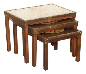 Vintage Military Campaign Nesting Tables with World Maps, Set of 3