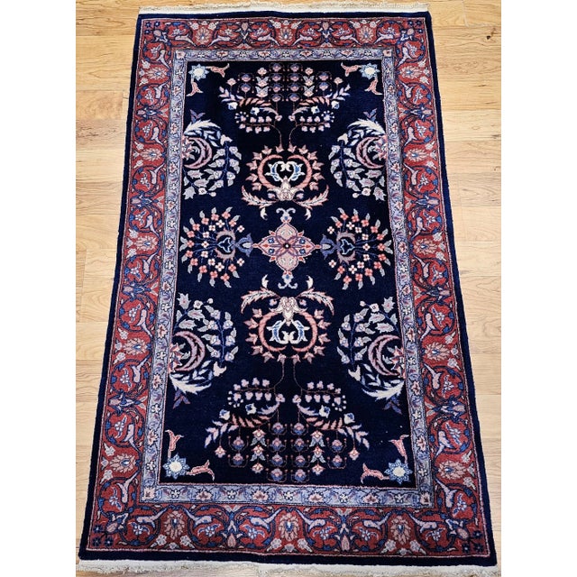 Vintage Persian Sarouk Area Rug, Handwoven Allover Floral Pattern, Navy & Red, 3’ X 5’ For Sale - Image 4 of 11