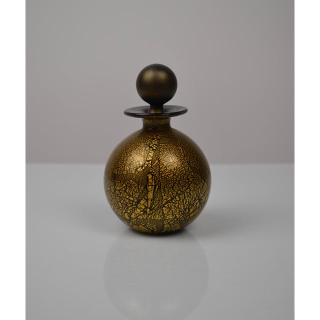 Glass Perfume Bottle with Black and Gold Leaf, 1970s For Sale - Image 3 of 12