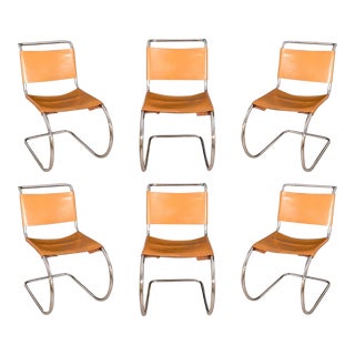 Mid 20th Century Mid-Century Modern Knoll Marcel Breuer Cantilever Leather Chairs B33 - Set of 6 For Sale