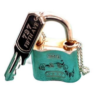 Tiffany & Co. Sterling Silver 1837 Padlock Key Chain 52.5g For Sale
