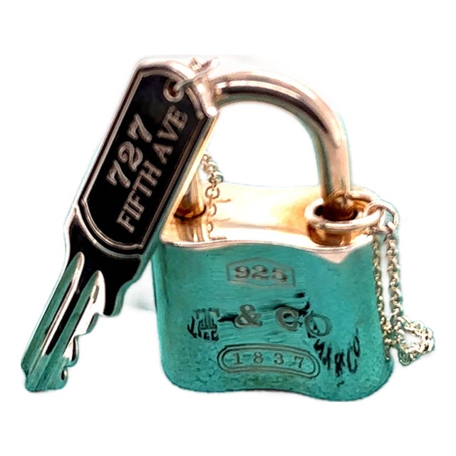Tiffany & Co. Sterling Silver 1837 Padlock Key Chain 52.5g For Sale