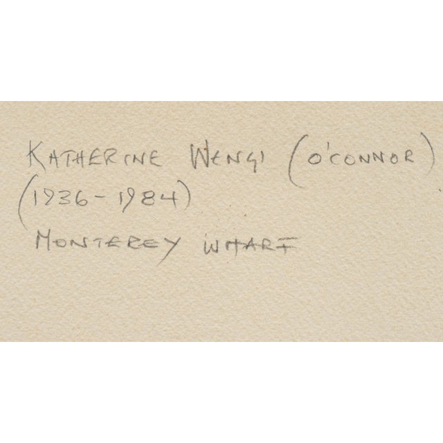 'Fishermen at Monterey Wharf' by Katherine Wengi, Mid-Century Woman Artist, Watercolor Society of Oregon For Sale - Image 9 of 11