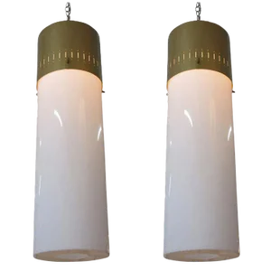 Mid-Century Cylinder Pendant in Gold, Circa 1950 - a Pair