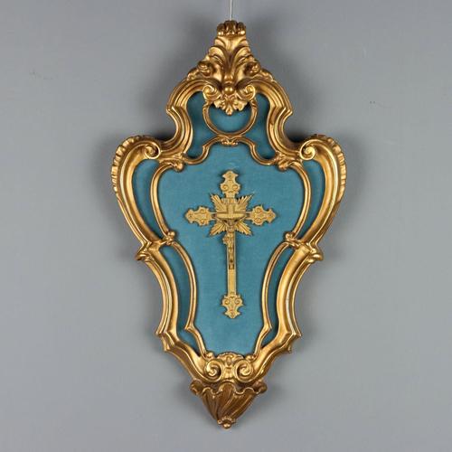 Bronze Crucifix Mounted on Gilded Wooden Holy Water Stoup For Sale - Image 10 of 10