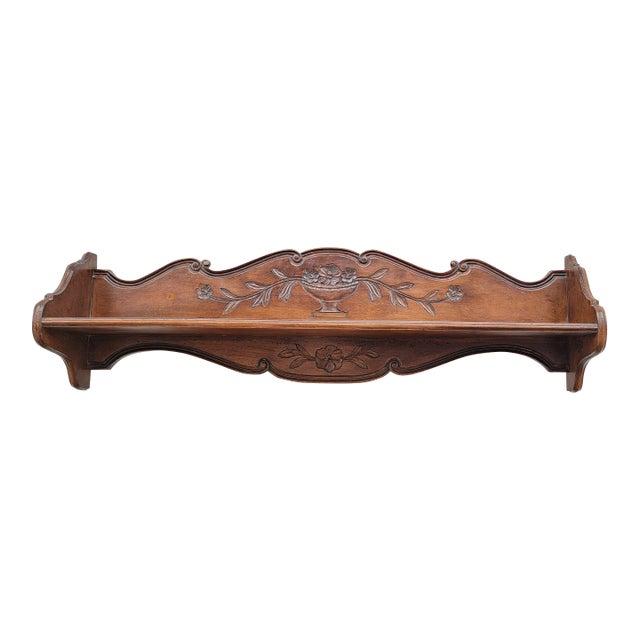 Large 1960s Vintage Carved Walnut French Wall Shelf 47" For Sale