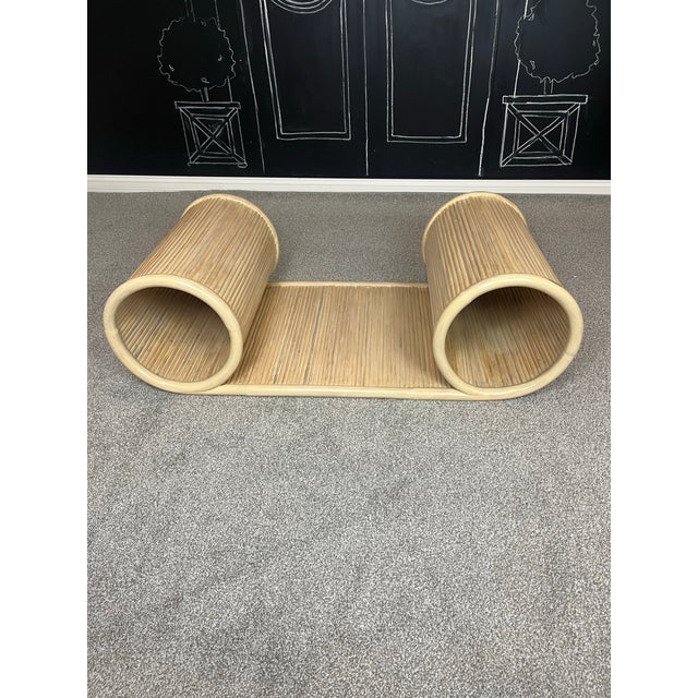 Contemporary Vintage Coastal Bamboo Reed Coffee Table Modern Scroll Shaped For Sale - Image 3 of 11