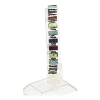 Multicolored Gemstone and Sterling Silver Link Bracelet For Sale