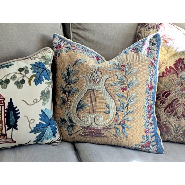 Late 20th Century Vintage French Neoclassical Aubusson Jacquard Tapestry Pillows- A Pair For Sale - Image 5 of 16