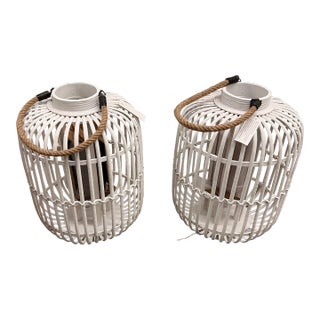 Sarreid White Rattan Lanterns - Set of 2 For Sale