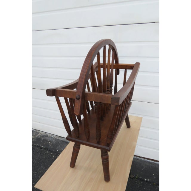 Solid Oak Vintage Newspaper Stand Magazine Rack For Sale - Image 4 of 13
