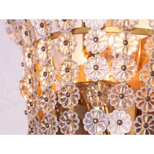 Austrian Wall Sconces with Crystal Flowers & Brass by Emil Stejnar for Rupert Nikoll, Vienna, 1950s, Set of 2 For Sale - Image 3 of 10