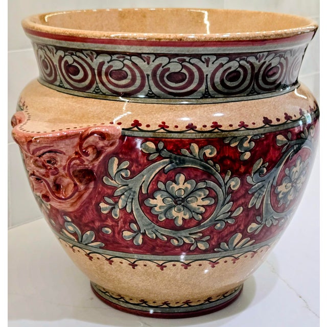 Ceramic Late 20th Century Biagioli Ceramiche Gubbio Italian Majolica Jardiniere – Hand-Painted Vintage Ceramic Planter For Sale - Image 7 of 12