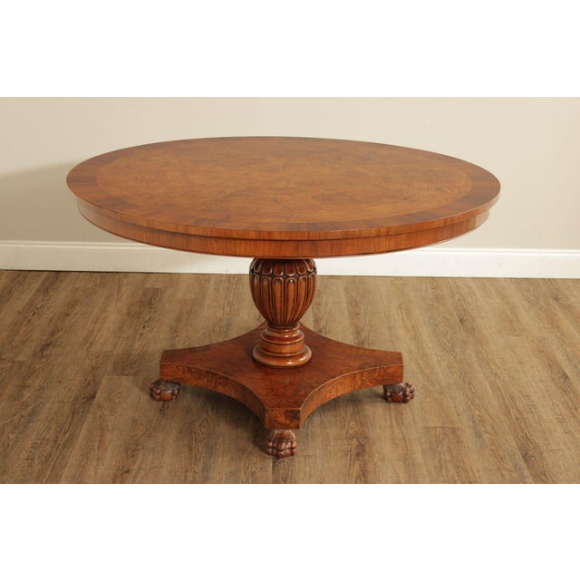 Late 20th Century Italian Made Empire Style Round Burlwood Pedestal Center Table For Sale - Image 14 of 18