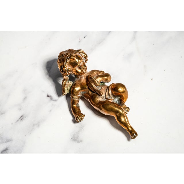 Heavy Classical Figurine Vintage Solid Metal Cherub Putti With Bird Sculpture Paperweight Home Decor Art For Sale - Image 11 of 13