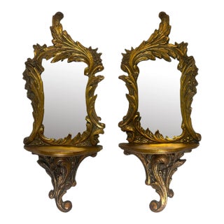 Pair of Carved Giltwood Mirror Back Wall Shelves / Brackets, Early 20th Century For Sale