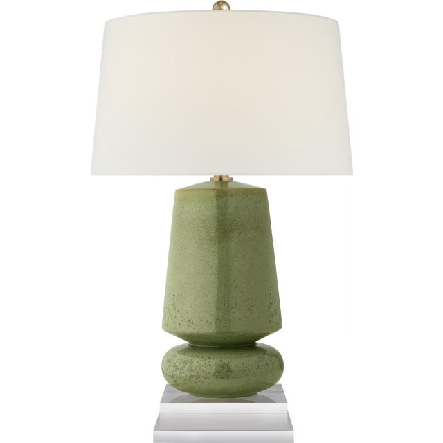 Modern Chapman & Myers by Visual Comfort Signature Parisienne Small Table Lamp in Shellish Kiwi with Linen Shade For Sale - Image 3 of 3