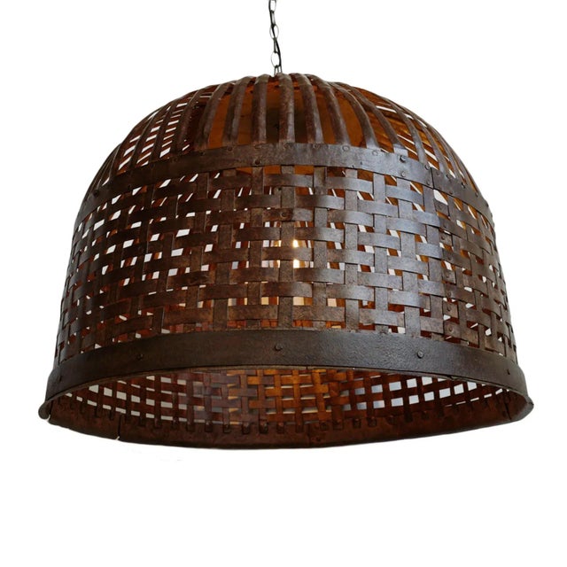Metal Industrial Iron Basket Cage Farmhouse Pendant Light For Sale - Image 7 of 9