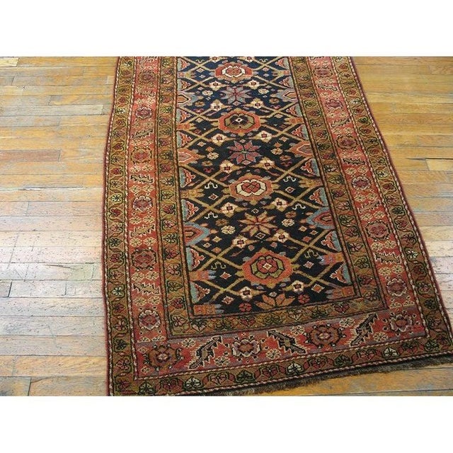 Tribal 1890s Blue Navy Traditional Antique Runner Tribal Geometric Kurdish Wool Rug For Sale - Image 3 of 7
