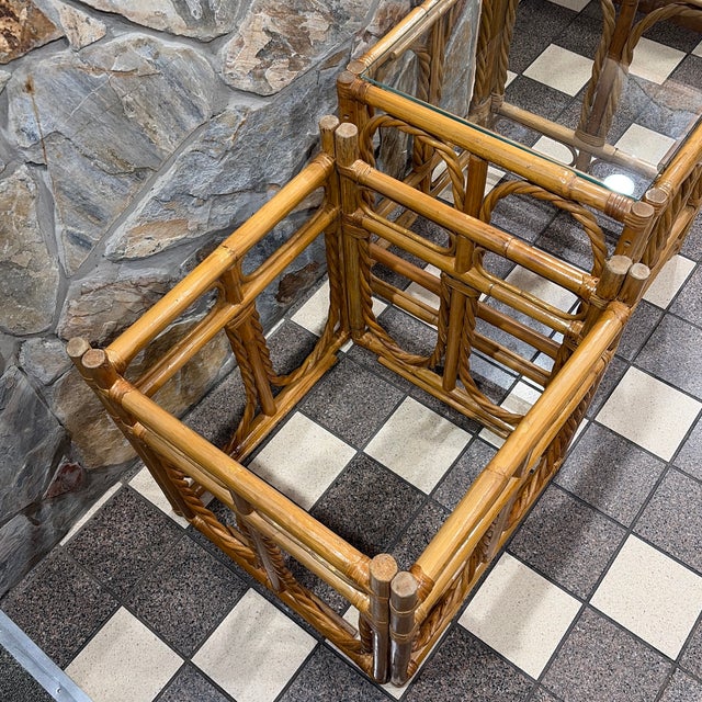Wood Bamboo Side Tables With Glass Tops Twisted Arch Design - 2 For Sale - Image 7 of 8