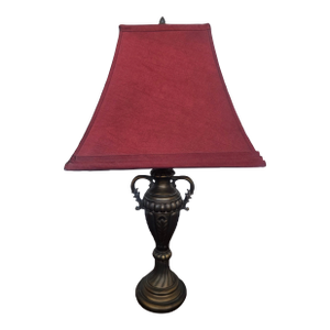 Mid 20th Century Hollywood Regency Chalkware Bronze Urn Table Lamp W/ Red Shade