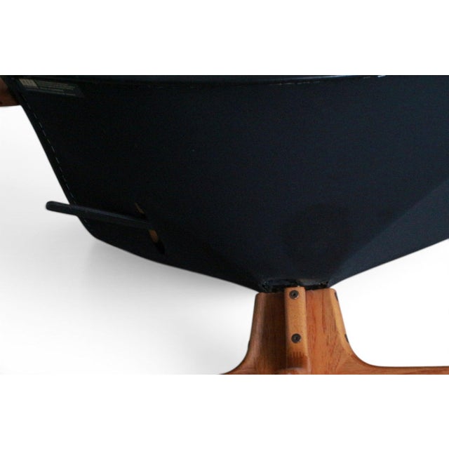 Arne Wahl Iversen Highback Swivel Chair and Ottoman in Black Leather + Teak For Sale In San Francisco - Image 6 of 8