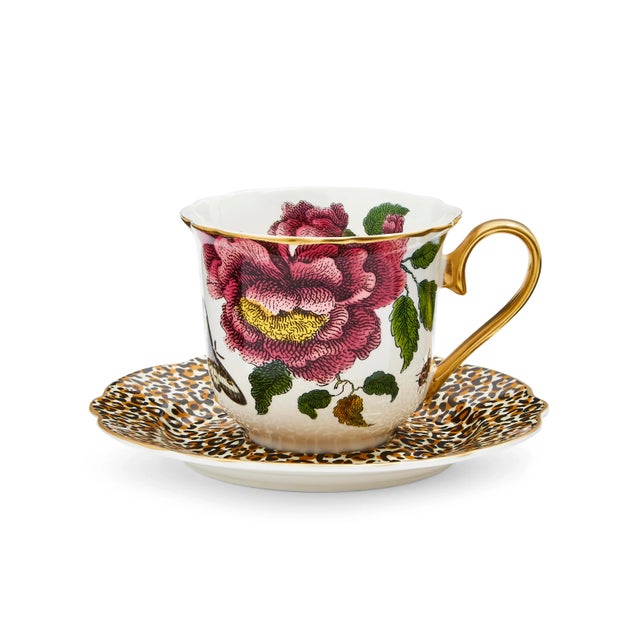 Spode Creatures Of Curiosity Tea Cup & Saucer, 8.8 oz. - Floral/Leopard For Sale - Image 9 of 9