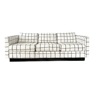 Milo Baughman Kelly Wearstler Coquette Alabaster & Black Sofa Three-Seater Tuxedo Sofa For Sale
