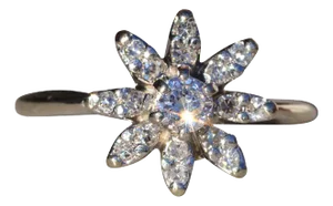 The Bannack: Ladies Signed Diamond Flower Ring in 14K White Gold