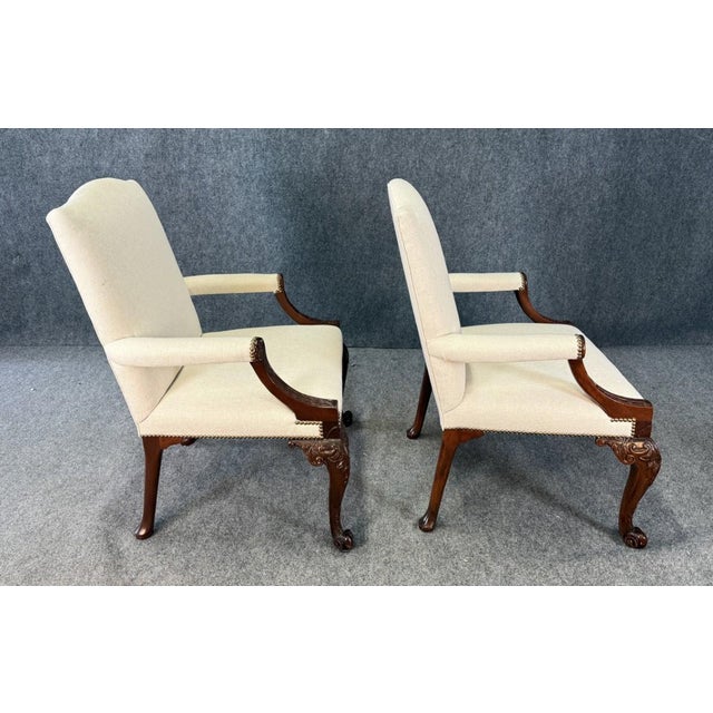 Late 20th Century Late 20th Century Pair of Baker Furniture Stately Homes Gainsborough Arm Chairs in White For Sale - Image 5 of 17
