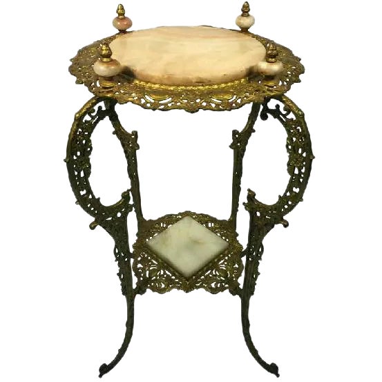 Art Nouveau Art Nouveau Two-Tier Onyx & Gilded Iron Plant Stand For Sale - Image 3 of 3