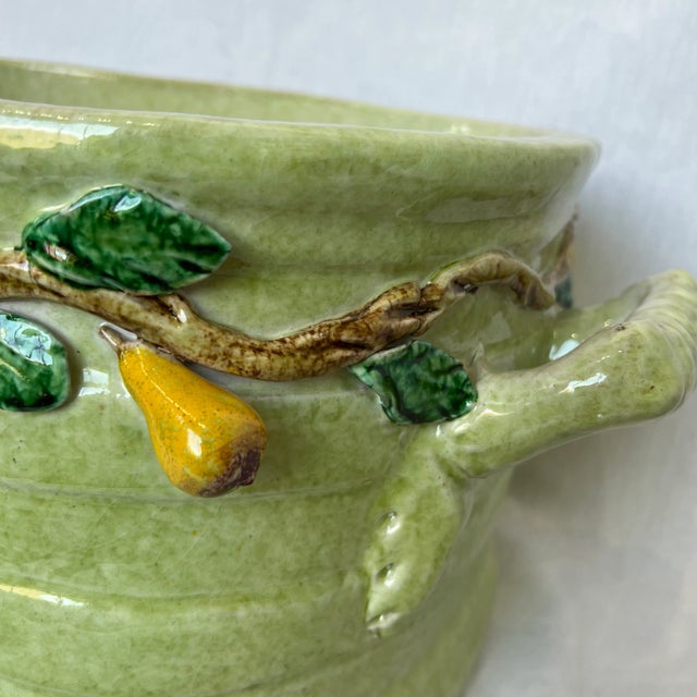 Italian Hand Painted Oval Shape Ceramic Center Piece/Planter Featuring Pear on the Branch Design For Sale In Dallas - Image 6 of 13