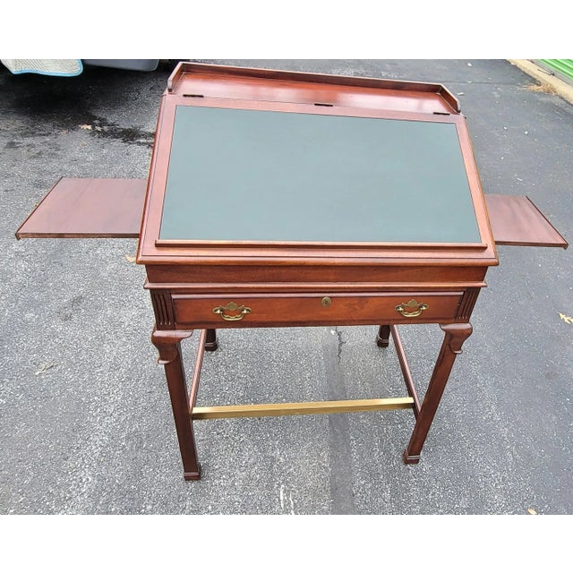 Late 19th Century Lexington's Palmer Home Collection Napoleon III Mahogany & Tooled Leather Top Drafting Desk With Pull-Out Trays For Sale - Image 5 of 13