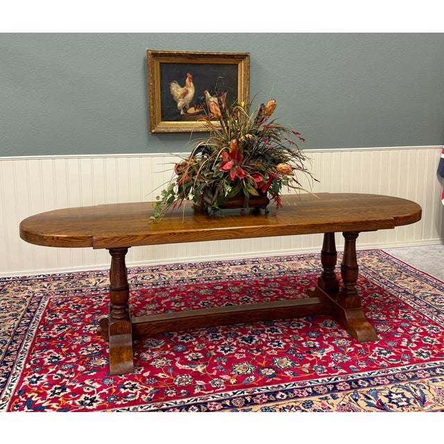 Antique French Country Dining Table Farmhouse Double Baluster Honey Oak 1930s For Sale - Image 4 of 18