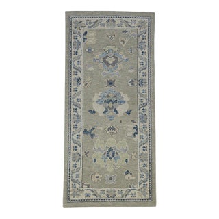 Turkish Oushak Rug Gray, Blue & Olive Green Handwoven Wool Rug 3' X 6'3" For Sale