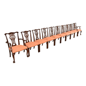Baker Furniture Chippendale Carved Mahogany Dining Chairs, Set of Ten
