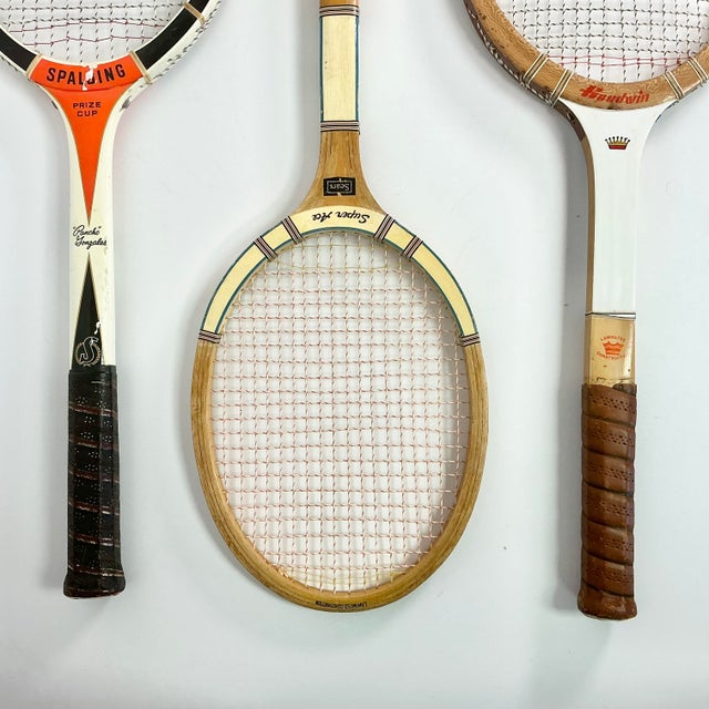Vintage Mid-Century Americana Boho Chic Wood Tennis Rackets - Set of 3 For Sale - Image 12 of 13