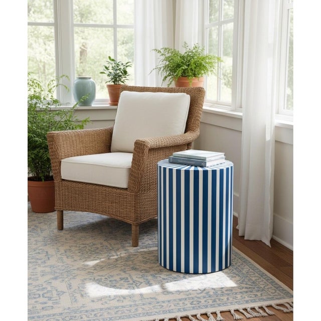 Blue Modernist Moroccan Inlay Style Striped Resin Pedestal Table For Sale - Image 8 of 9