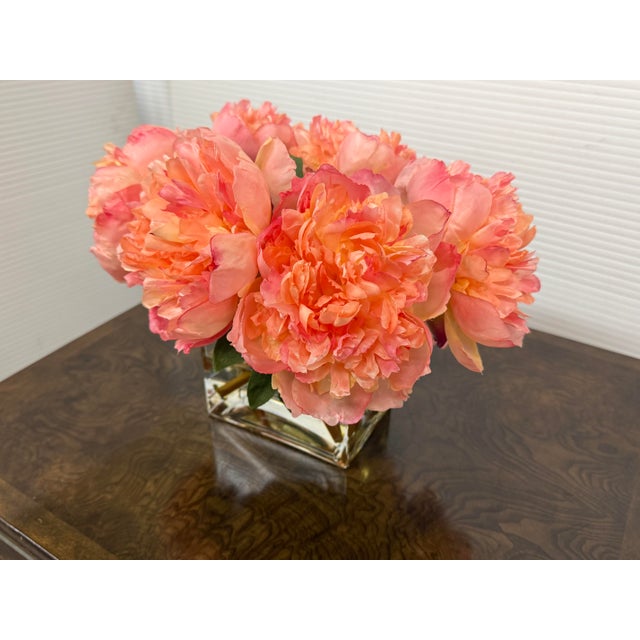Textile Windward Home Luxury Faux Peonies in a Block Vase For Sale - Image 7 of 12
