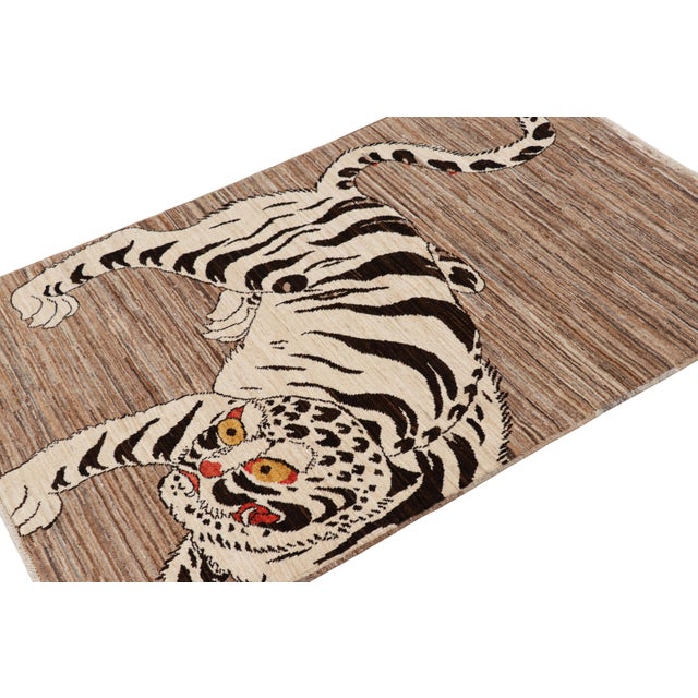Rug & Kilim Rug & Kilim’s Contemporary Tiger Pictorial Rug in Beige-Brown and Black Tones For Sale - Image 4 of 7