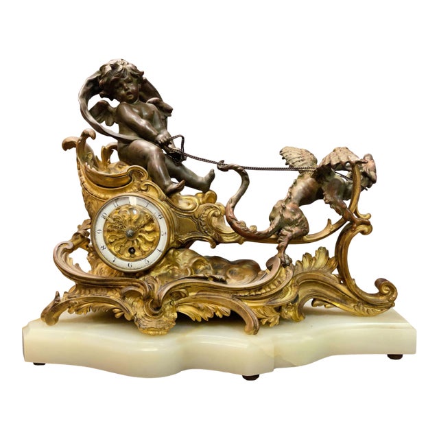 19th Century French Gilt & Patinated Bronze Figural Clock For Sale