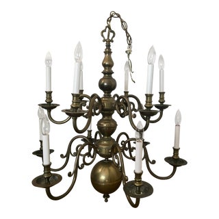 Vintage Mid-Century Georgian/Williamsburg 12 Arm Brass Chandelier For Sale