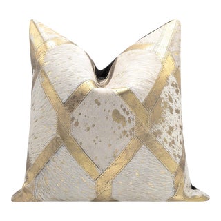 Canvello Genuine Cowhide Leather Decorative Throw Pillow With Feather Down Insert Included For Sale