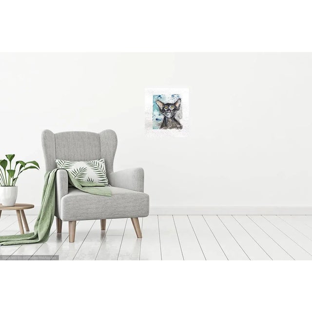 Martha Holden "Blue Kitty" Monotype and Pastel on Paper For Sale - Image 4 of 6